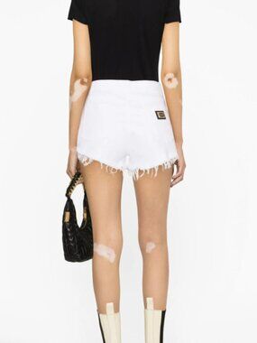Dolce & Gabbana White High-Waisted Denim Shorts Raw Hem IT 36